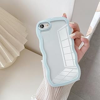 UEEBAI Wave Frame Clear Case for iPhone 7/iPhone 8 Case Clear, Cute Wavy Phone Case for Girl Slim Fit Shockproof Phone Cover Bumper Translucent Soft Pretty Case for Women - Baby Blue